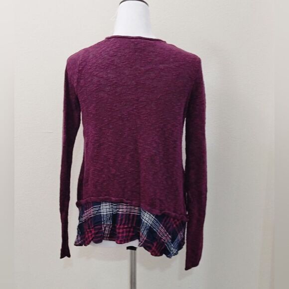 Cloud Chaser Sweatshirt Asymmetrical Plaid Hem Woven Maroon Long Sleeve Size M - Picture 3 of 8